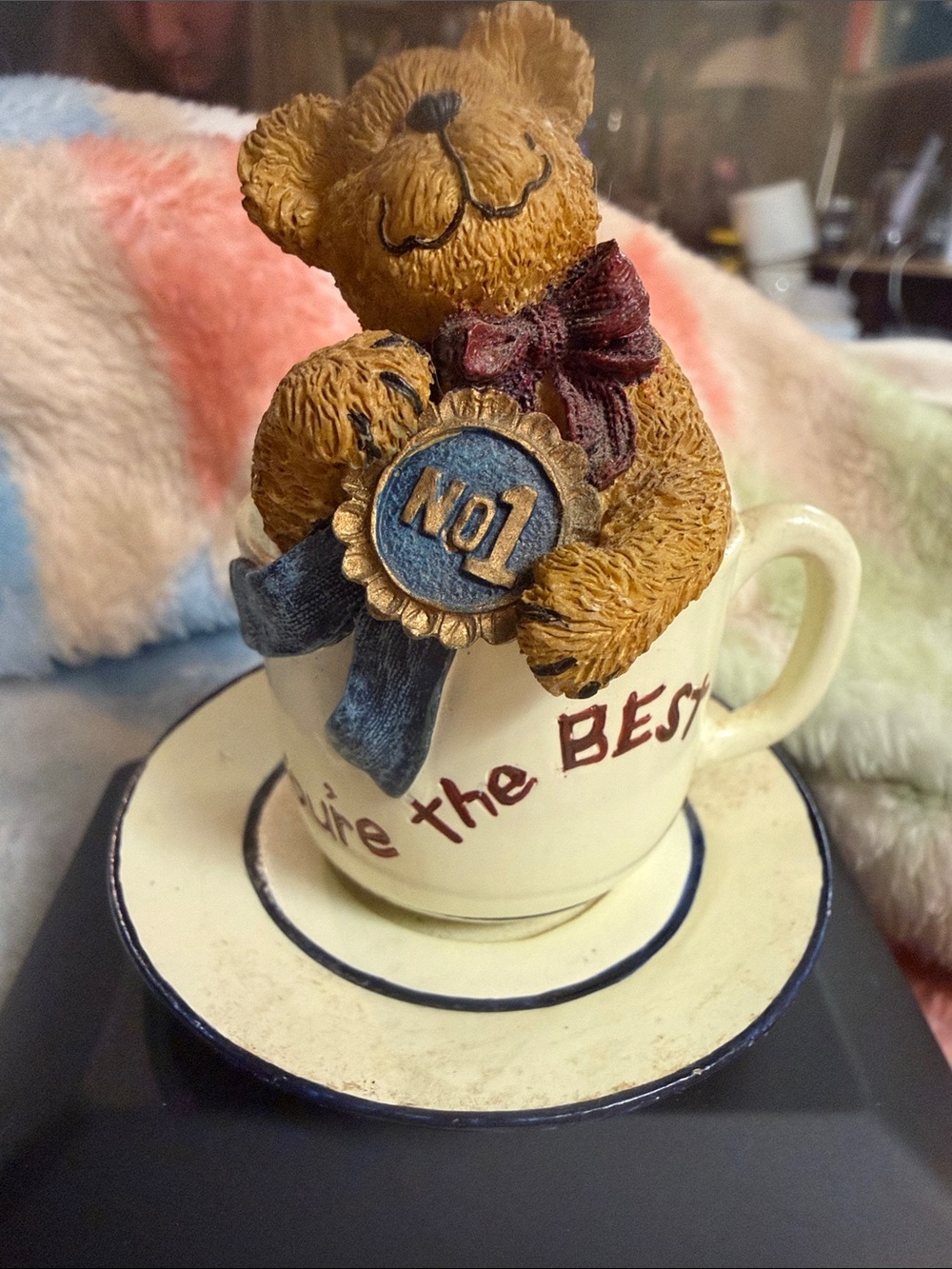 BOYDS BEARS No.1 Teddy Bear in Teacup Figurine - Brown & Cream